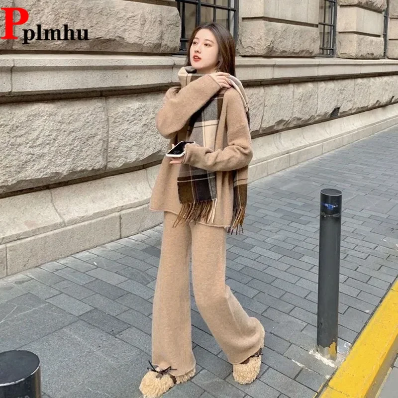 Korea Classic Casual Knitted Women 2 Piece Sets Soft High Waist Baggy Wide Leg Pants Suit Warm Turtleneck Sweater Tops Conjunto
Korea Classic Casual Knitted Women 2 Piece Sets Soft High Waist Baggy Wide Leg Pants Suit Warm Turtleneck Sweater Tops Conjunto