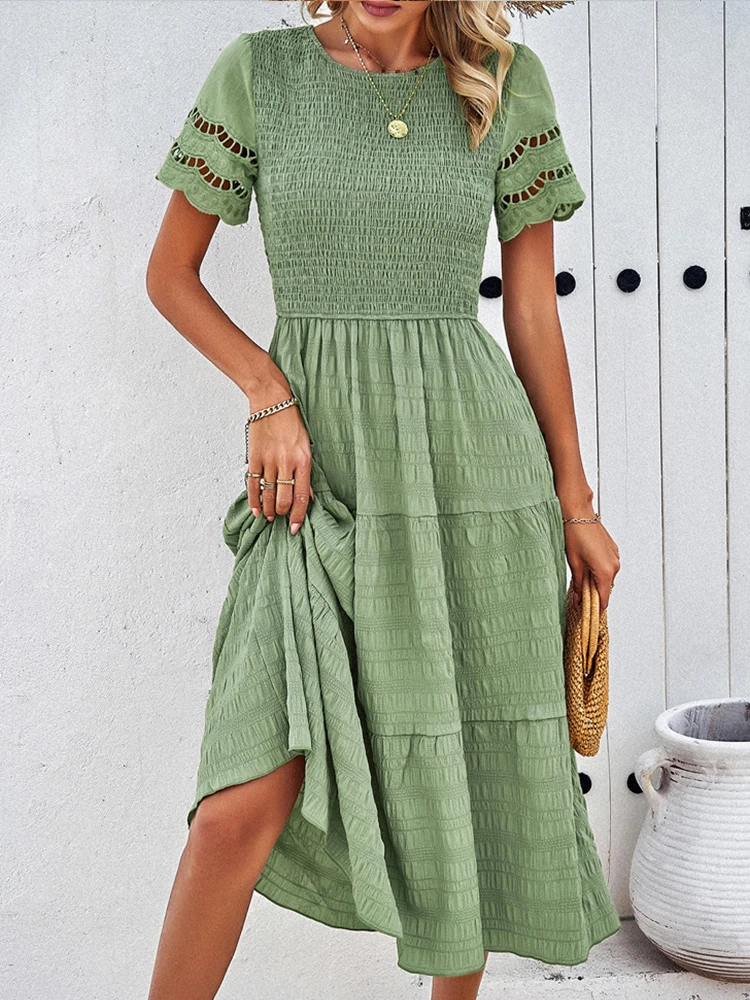 White Long Dresses Women Summer Short Sleeve Dress Female Fashion Hollow Out Dress Ladies Elegant Vintage Pleated Beach Vestidos
White Long Dresses Women Summer Short Sleeve Dress Female Fashion Hollow Out Dress Ladies Elegant Vintage Pleated Beach Vestidos