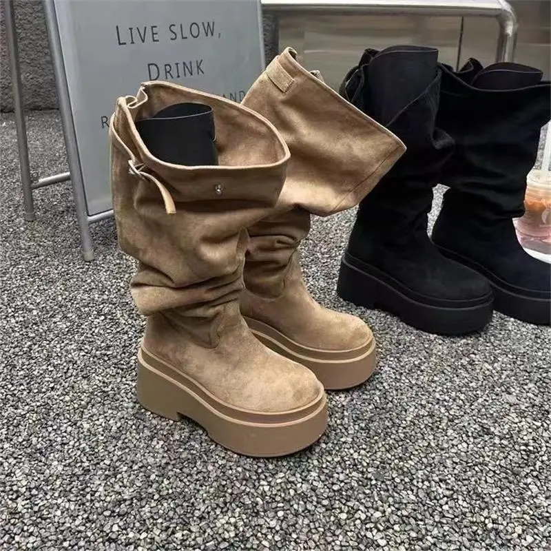 New Women's Suede Platform Knee High Boots 2026 Autumn Winter Gothic Chunky Heel Slouchy Combat Boots Thick Sole for Small Feet
New Women's Suede Platform Knee High Boots 2026 Autumn Winter Gothic Chunky Heel Slouchy Combat Boots Thick Sole for Small Feet