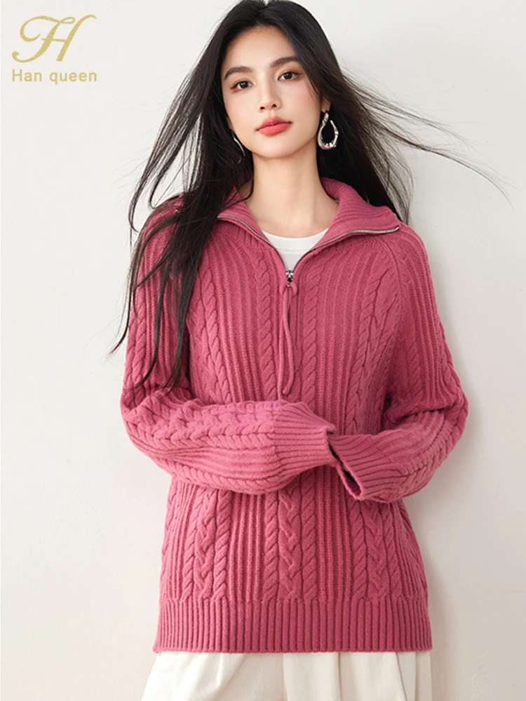 H Han Queen Autumn Winter Casual Pullover Sweaters Loose Soft Lazy Zipper Knitwear Simple Basics Sweater Vintage Women Clothing
H Han Queen Autumn Winter Casual Pullover Sweaters Loose Soft Lazy Zipper Knitwear Simple Basics Sweater Vintage Women Clothing
