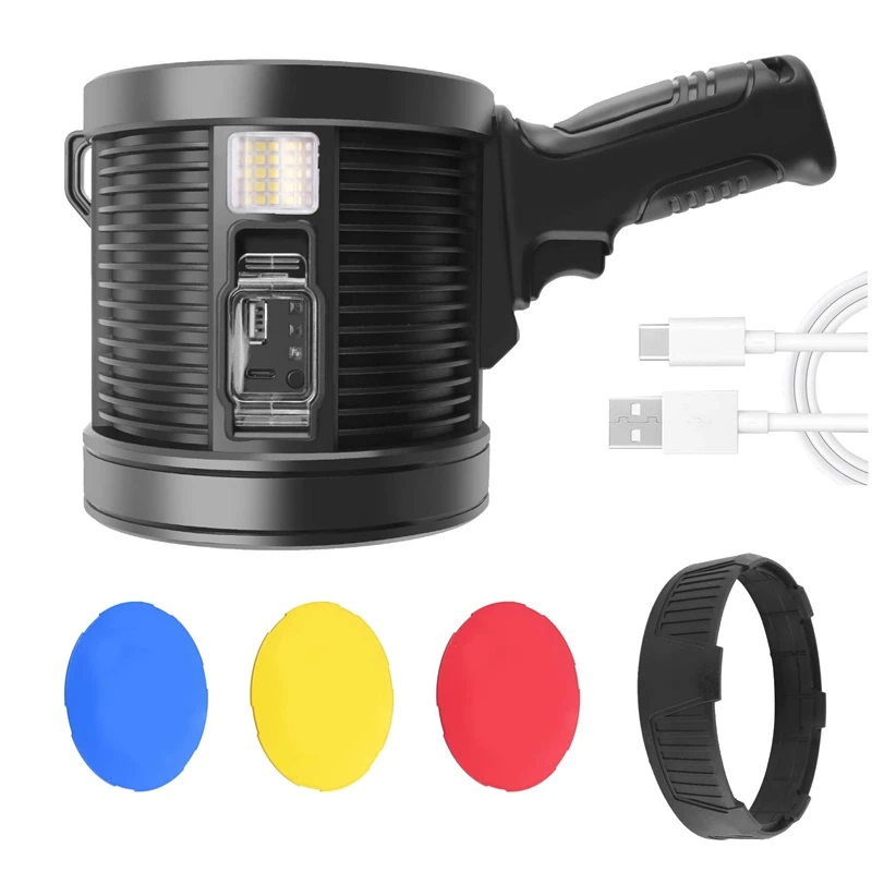 Rechargeable Spotlight,100000 Lumens LED Spot Lights Handheld Large Flashlight Super Bright Outdoor Solar Spotlights
Rechargeable Spotlight,100000 Lumens LED Spot Lights Handheld Large Flashlight Super Bright Outdoor Solar Spotlights
