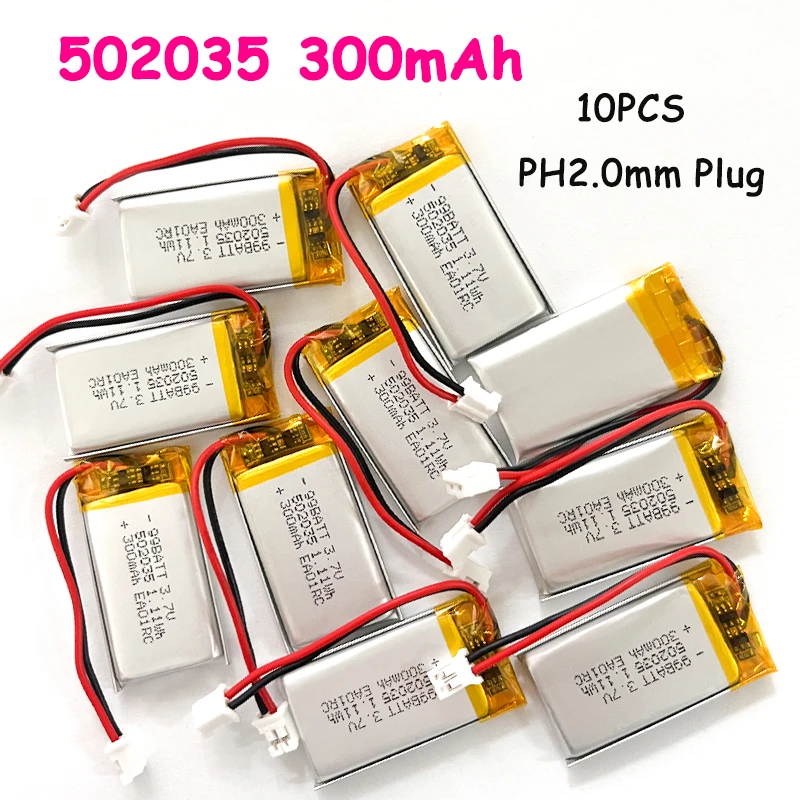 10pcs 502035 300mAh 3.7V Lithium Battery Rechargeable Batteries PH2.0 2pin for Bluetooth Headset Speaker Beauty Instrument Toys
10pcs 502035 300mAh 3.7V Lithium Battery Rechargeable Batteries PH2.0 2pin for Bluetooth Headset Speaker Beauty Instrument Toys