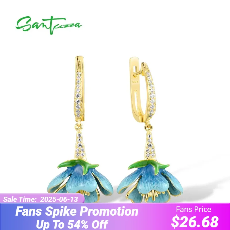 SANTUZZA Real 925 Sterling Silver Dangling Earrings For Women Sparkling White Cubic Zirconia Blue Flower Enamel Fine Jewelry
SANTUZZA Real 925 Sterling Silver Dangling Earrings For Women Sparkling White Cubic Zirconia Blue Flower Enamel Fine Jewelry