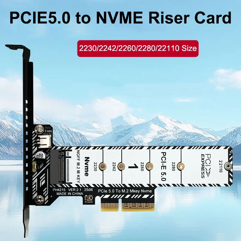 M.2 NVME SSD To PCIE5.0 X4 Expansion Card Riser Adapter for 2230 2242 2260 2280 22110 NVME SSD with High and Low Profile Bracket
M.2 NVME SSD To PCIE5.0 X4 Expansion Card Riser Adapter for 2230 2242 2260 2280 22110 NVME SSD with High and Low Profile Bracket