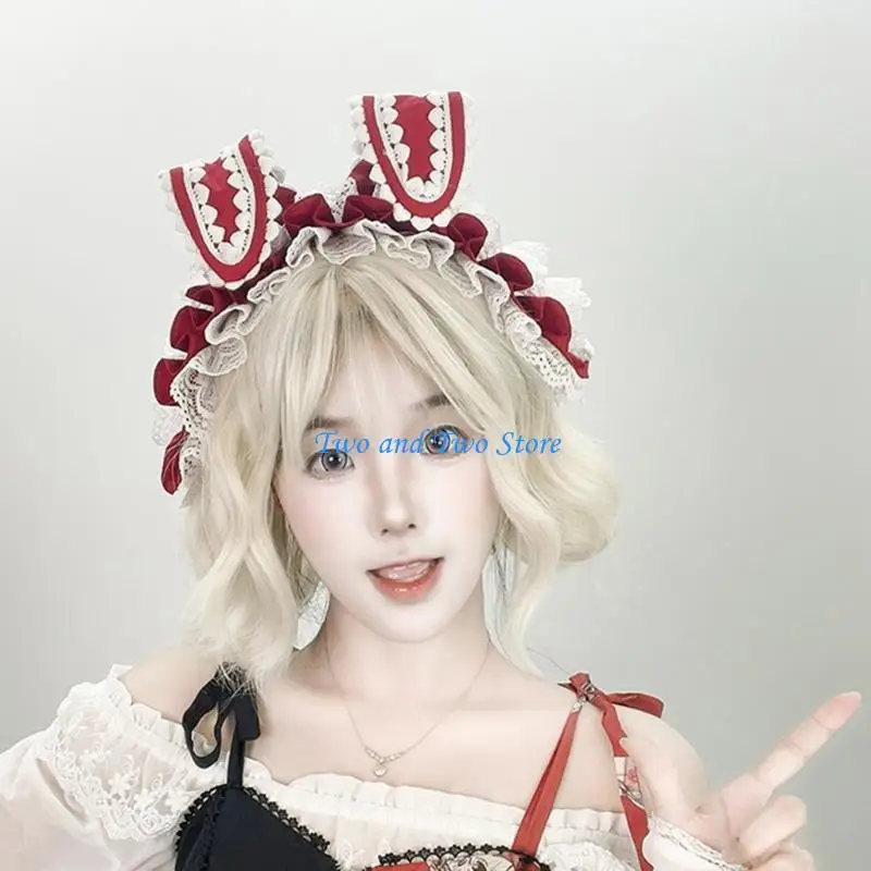 HX6F Lovely Rabbit Ears Headbands with Lace Bowknot for Women Girl Fashion Cosplay Costume Accessories Hairhoop for Anime Event
HX6F Lovely Rabbit Ears Headbands with Lace Bowknot for Women Girl Fashion Cosplay Costume Accessories Hairhoop for Anime Event
