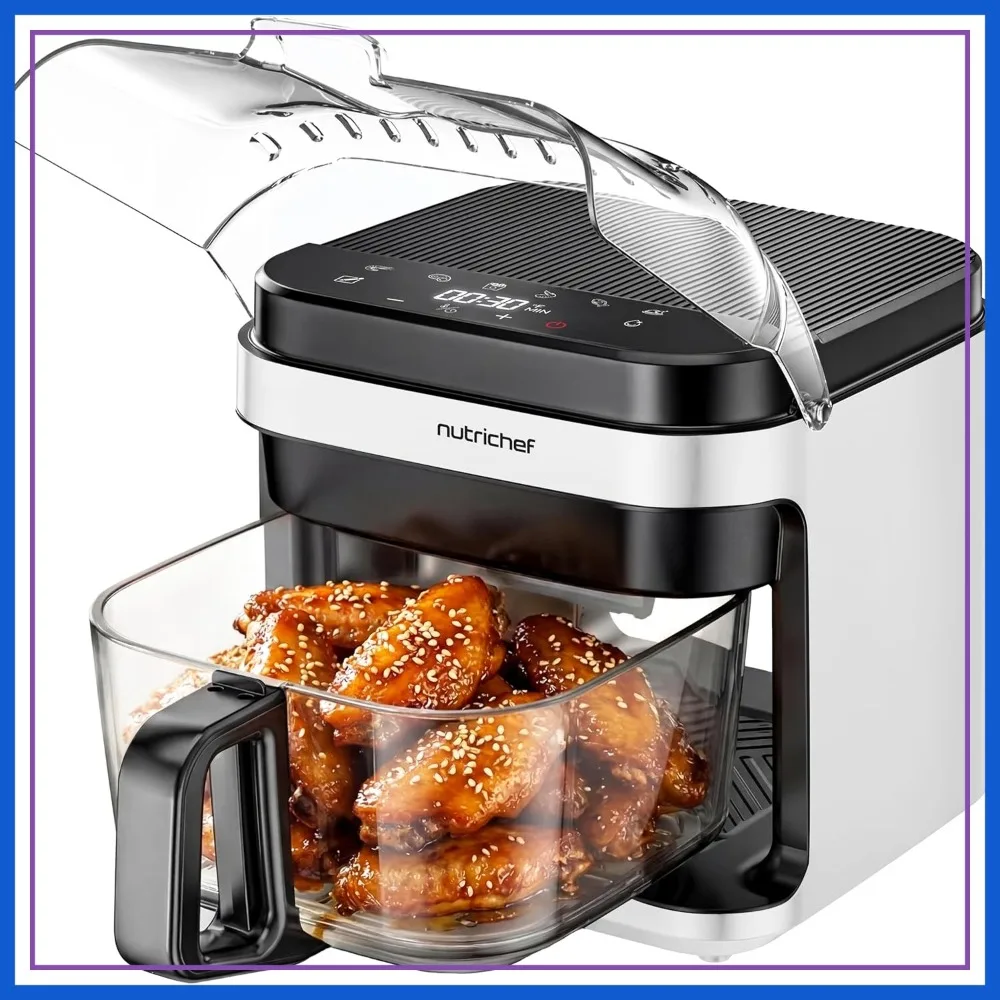 5.8 Quart Glass Air Fryer with 8-in-1 Digital Presets, Stainless Steel, Flip-Up Safety Shield, Compact for Even Cooking
5.8 Quart Glass Air Fryer with 8-in-1 Digital Presets, Stainless Steel, Flip-Up Safety Shield, Compact for Even Cooking