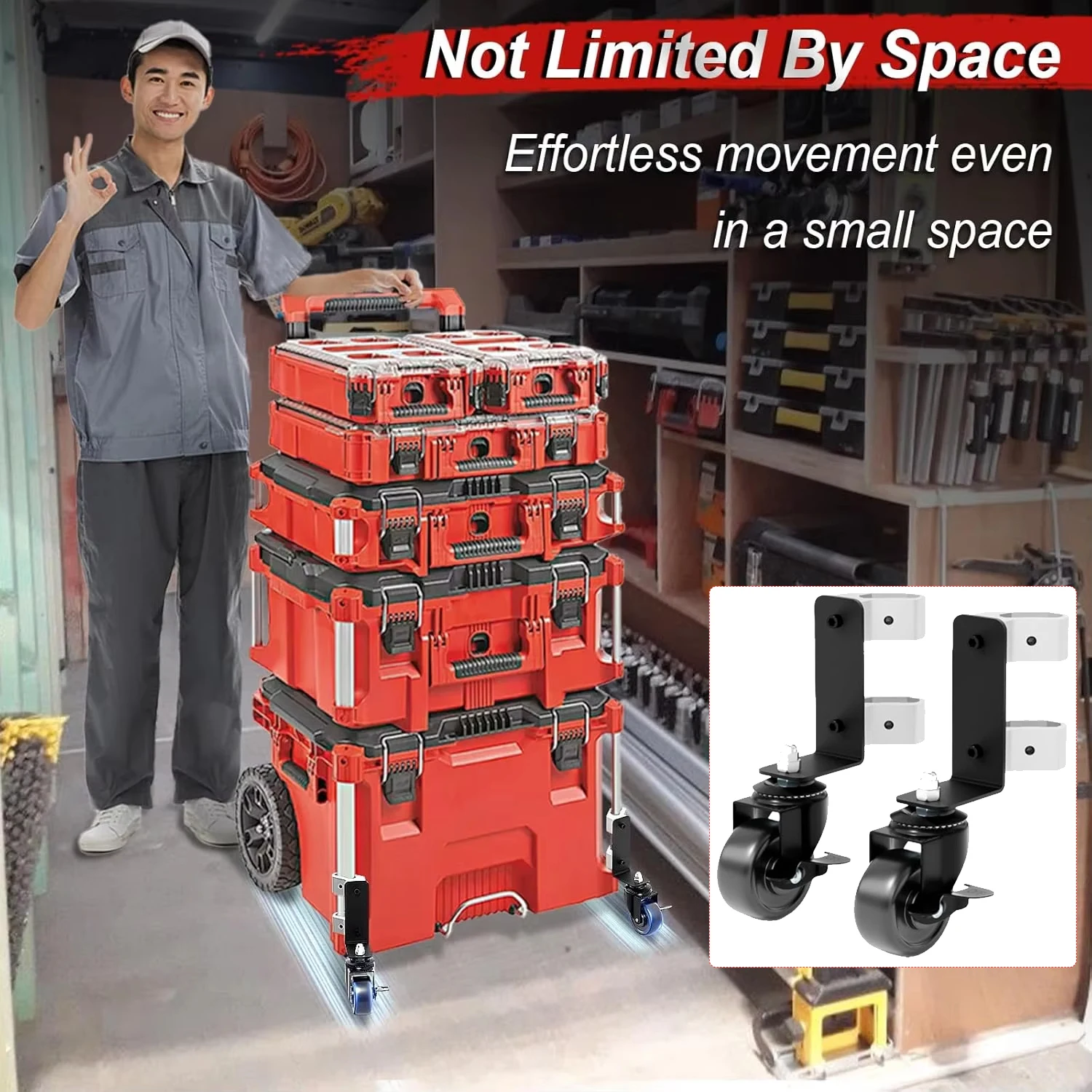 Caster Kit 2pcs set for Rolling Toolbox, Upgraded 360° Dual Front Casters, Compatible with Mil.waukee Packout Rolling Toolboxes
Caster Kit 2pcs set for Rolling Toolbox, Upgraded 360° Dual Front Casters, Compatible with Mil.waukee Packout Rolling Toolboxes