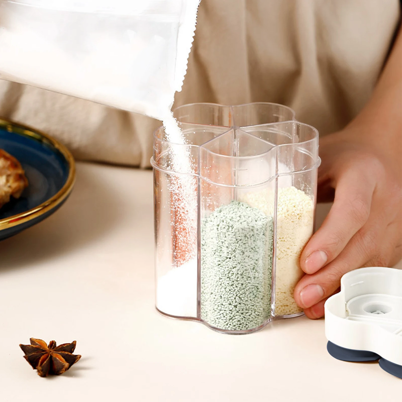 Spice Container 5 in Seasoning Jar Adjustable Compartments Divided Salt Pepper Sugar Condiment Storage Box for Home
Spice Container 5 in Seasoning Jar Adjustable Compartments Divided Salt Pepper Sugar Condiment Storage Box for Home