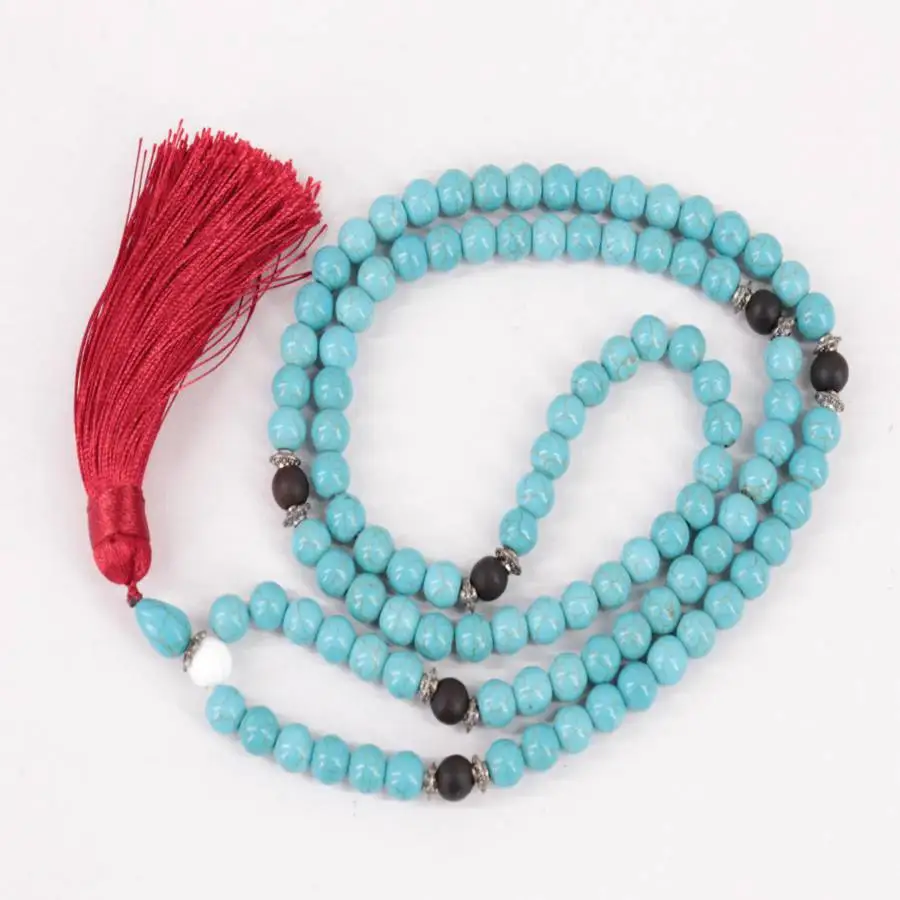 Ожерелье-мала из натурального бирюзового камня с 108 бусинами, красным кисточком и черными разделителями, целебные кристаллы, ювелирные украшения
Ожерелье-мала из натурального бирюзового камня с 108 бусинами, красным кисточком и черными разделителями, целебные кристаллы, ювелирные украшения