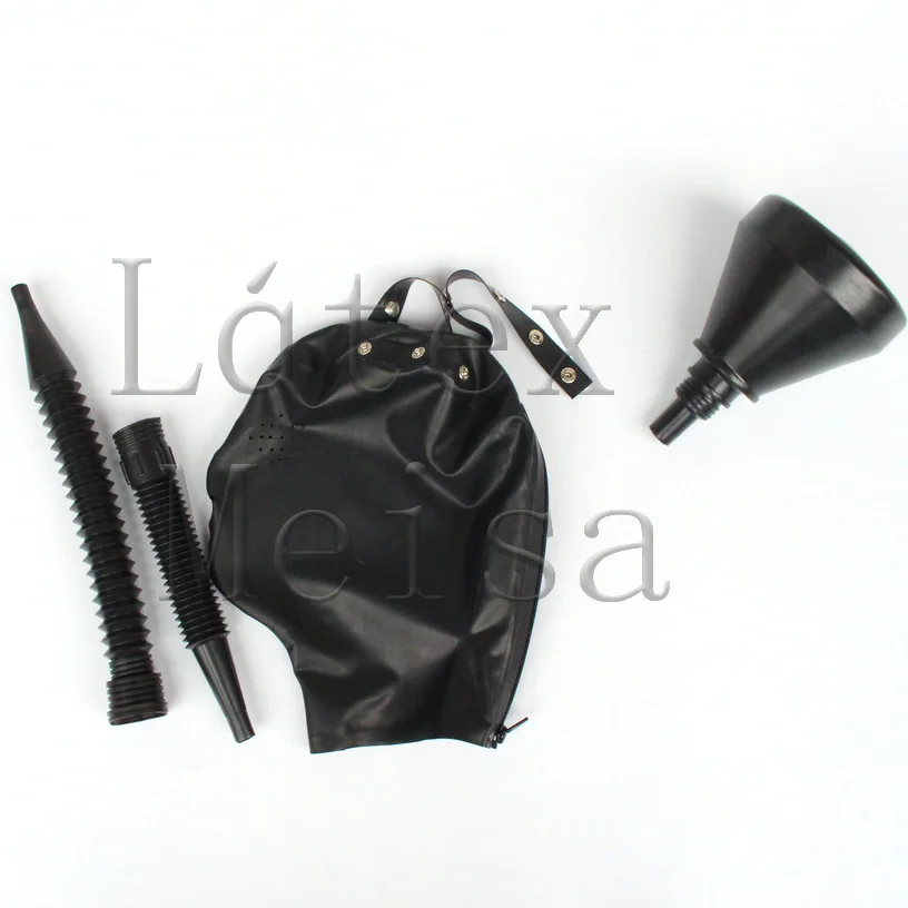 Made of 0.4mm thickness natural & flexible latex hood tube with mesh eyes and back zipper decorations 
Made of 0.4mm thickness natural & flexible latex hood tube with mesh eyes and back zipper decorations