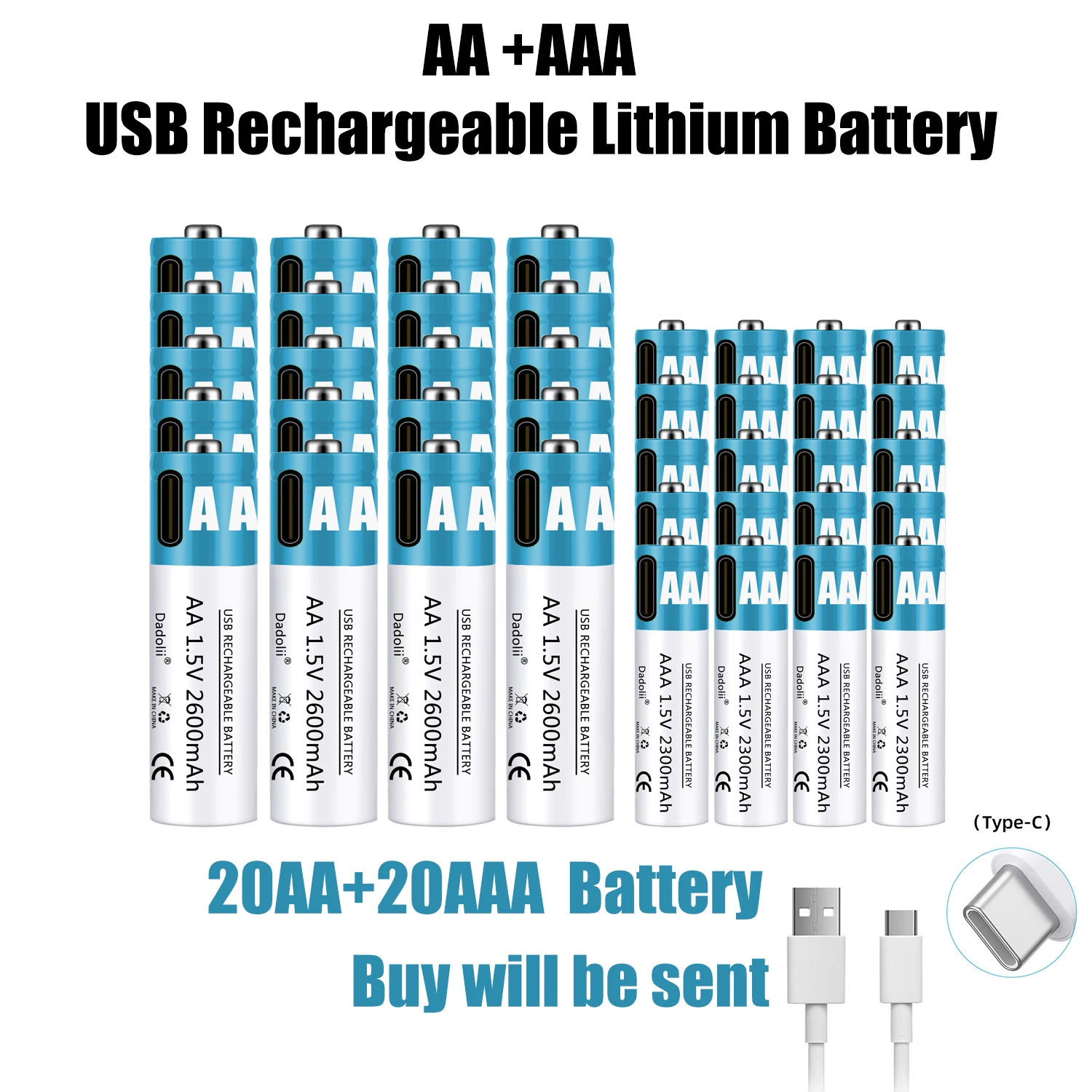 AA AAA Battery 1.5V rechargeable Battery 2600mAh rechargeable lithium ion battery AA 1.5V USB fast charging lithium ion battery
AA AAA Battery 1.5V rechargeable Battery 2600mAh rechargeable lithium ion battery AA 1.5V USB fast charging lithium ion battery
