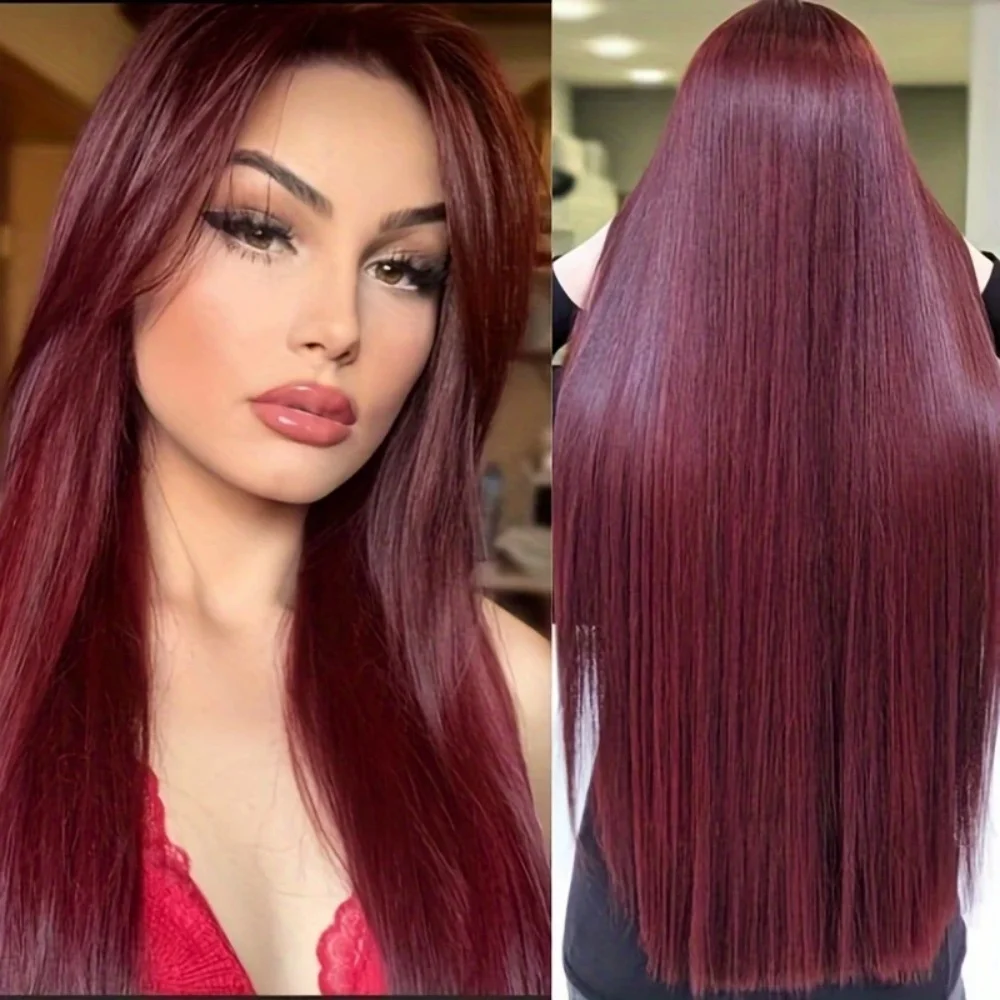 Straight 13×4 Lace Front Wigs Human Hair Burgundy 220 Density Transparent Pre Plucked Lace Frontal Wigs For Women Red Color 99J 
Straight 13×4 Lace Front Wigs Human Hair Burgundy 220 Density Transparent Pre Plucked Lace Frontal Wigs For Women Red Color 99J