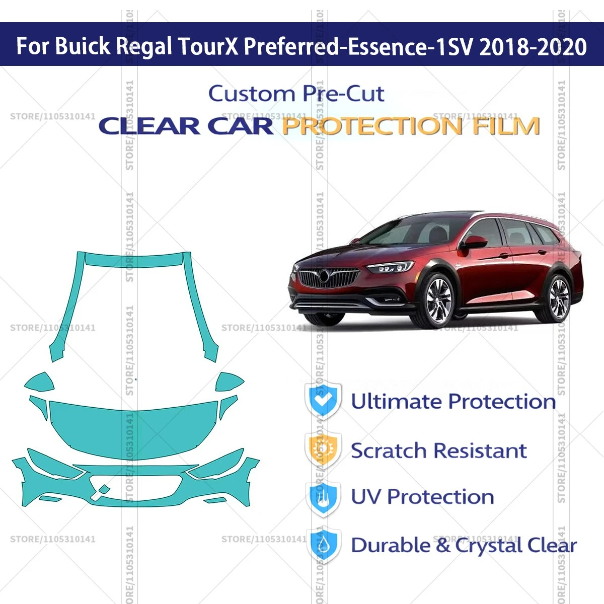 Для Buick Regal TourX Preferred-Essence-1SV 2018-2020: Предварительно вырезанная прозрачная защитная пленка (PPF) для автомобиля
Для Buick Regal TourX Preferred-Essence-1SV 2018-2020: Предварительно вырезанная прозрачная защитная пленка (PPF) для автомобиля