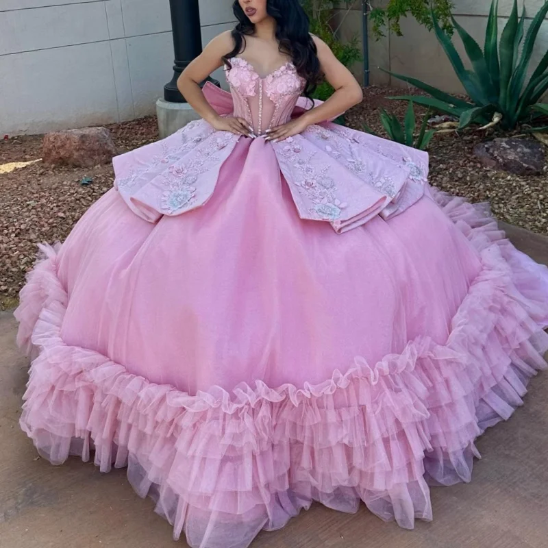 Pink Shiny Quinceanera Dresses Off Shoulder Ball Gown Sweet 16 Dress Applique Lace Beads Tiered Tull Corset Birthday Party Vesti
Pink Shiny Quinceanera Dresses Off Shoulder Ball Gown Sweet 16 Dress Applique Lace Beads Tiered Tull Corset Birthday Party Vesti