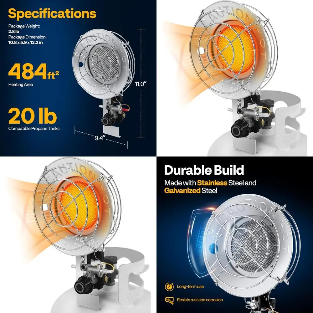 Portable 15,000 BTU Single Head Propane Patio Heater with Safety Features for Outdoor Use
Portable 15,000 BTU Single Head Propane Patio Heater with Safety Features for Outdoor Use