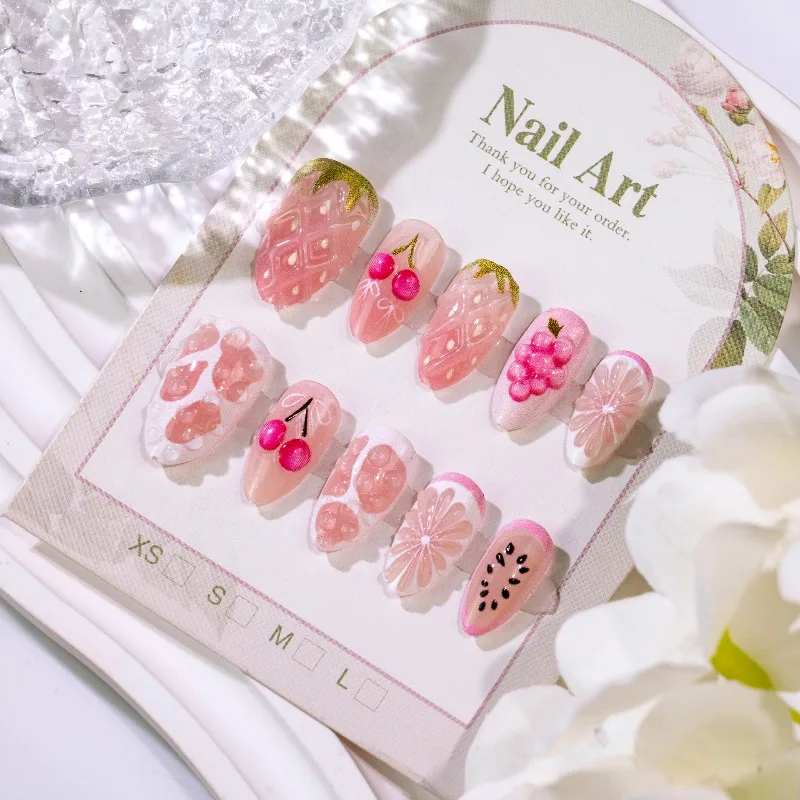 24PCS Summer Fruit Almond Stick on False Nails with Glue 3D Cherry Strawberry Sweet Pink French Fake Nails Cute Lemon Ins Nails
24PCS Summer Fruit Almond Stick on False Nails with Glue 3D Cherry Strawberry Sweet Pink French Fake Nails Cute Lemon Ins Nails