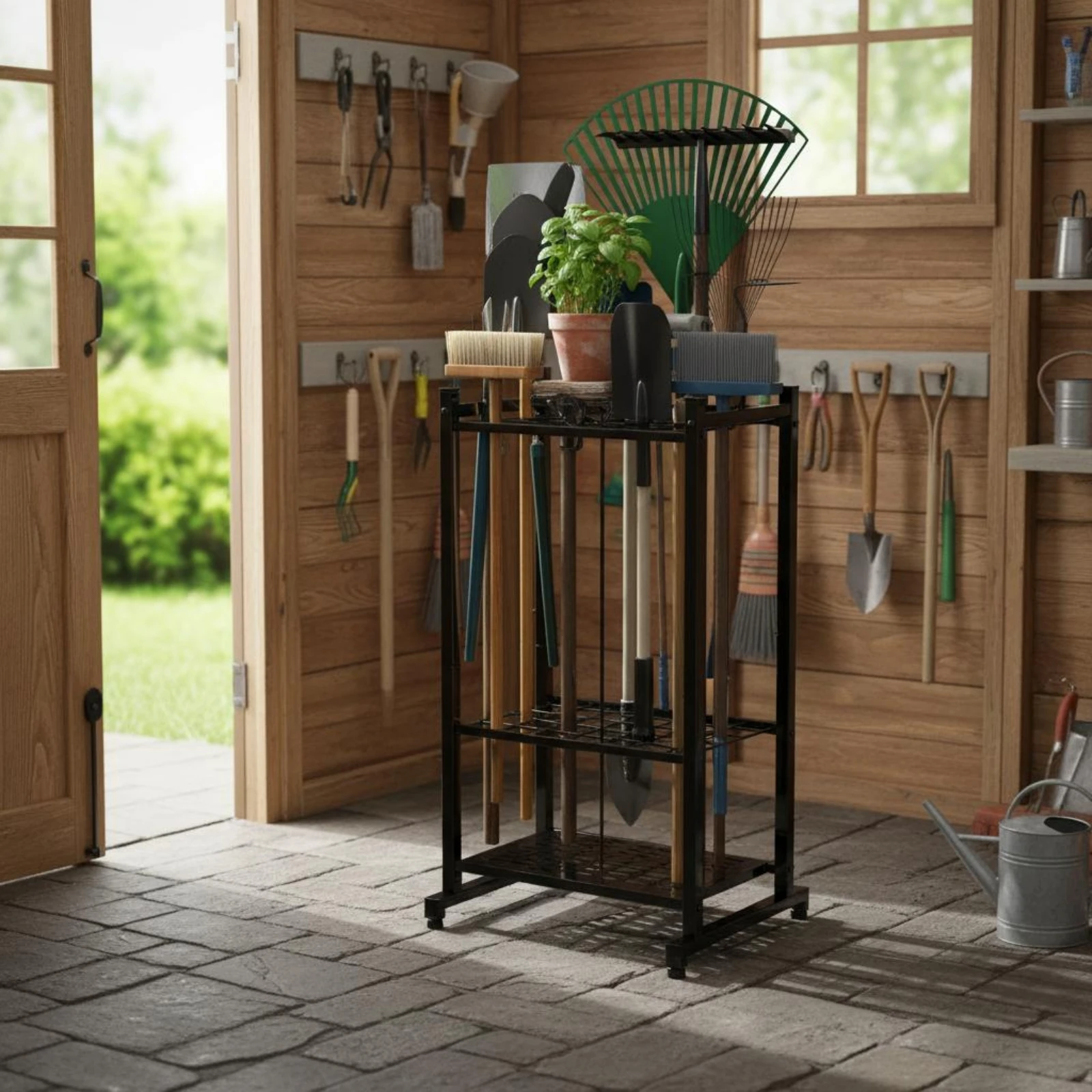Garden Tool Storage Rack Black Iron Three-Tier Tool Rack Adjustable Feet Open Frame
Garden Tool Storage Rack Black Iron Three-Tier Tool Rack Adjustable Feet Open Frame