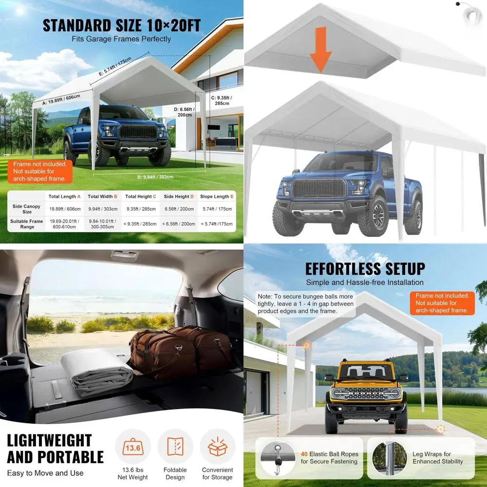 10x20ft Waterproof UV-Protected Carport Canopy Cover, Easy Install with Bungees, White (Top Only, No Frame)
10x20ft Waterproof UV-Protected Carport Canopy Cover, Easy Install with Bungees, White (Top Only, No Frame)