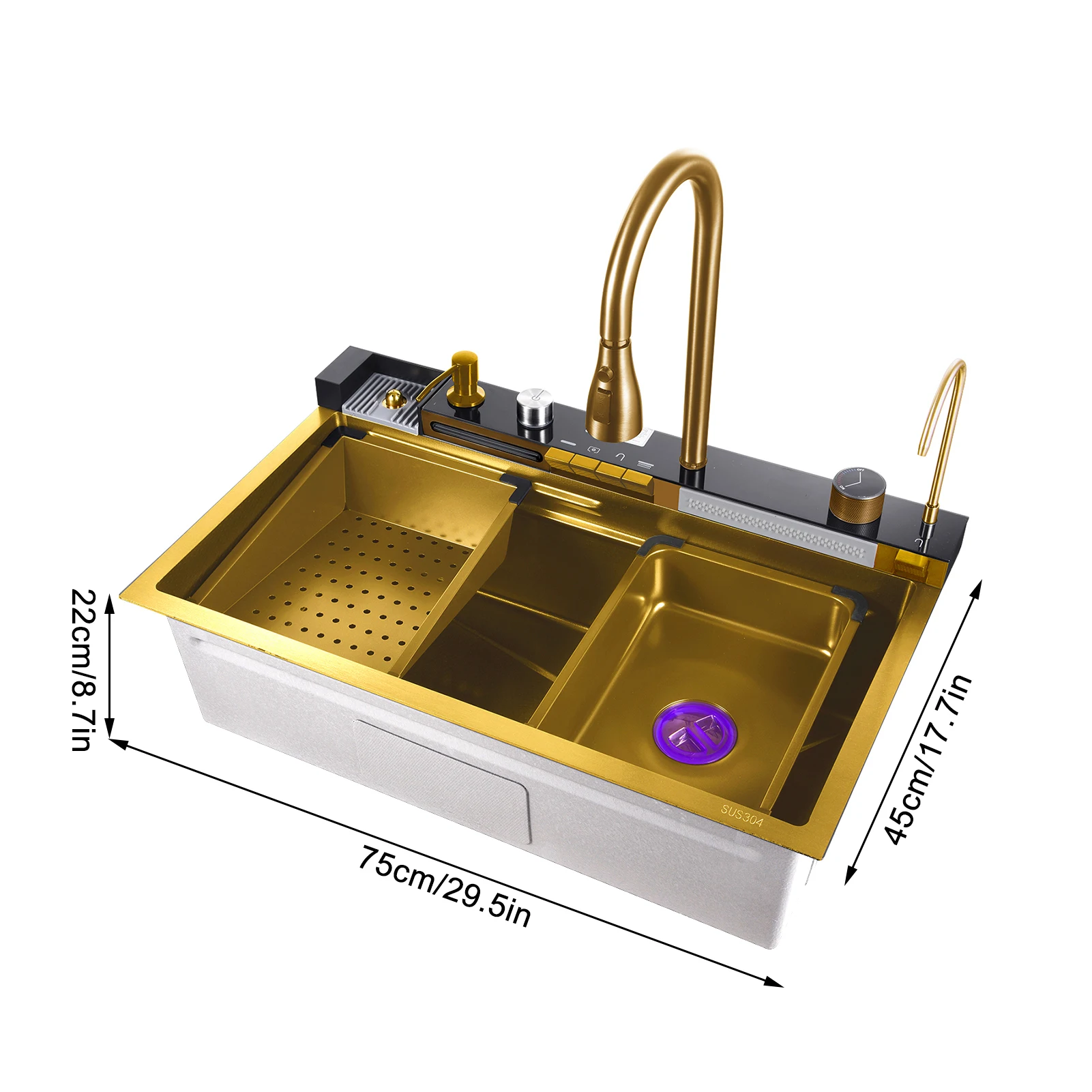 Modern Top Mount Single Bowl Stainless Steel Sink, Gold Waterfall Workstation Sink – Kitchen Basin for Bar Cafe Outdoor Hotel
Modern Top Mount Single Bowl Stainless Steel Sink, Gold Waterfall Workstation Sink – Kitchen Basin for Bar Cafe Outdoor Hotel