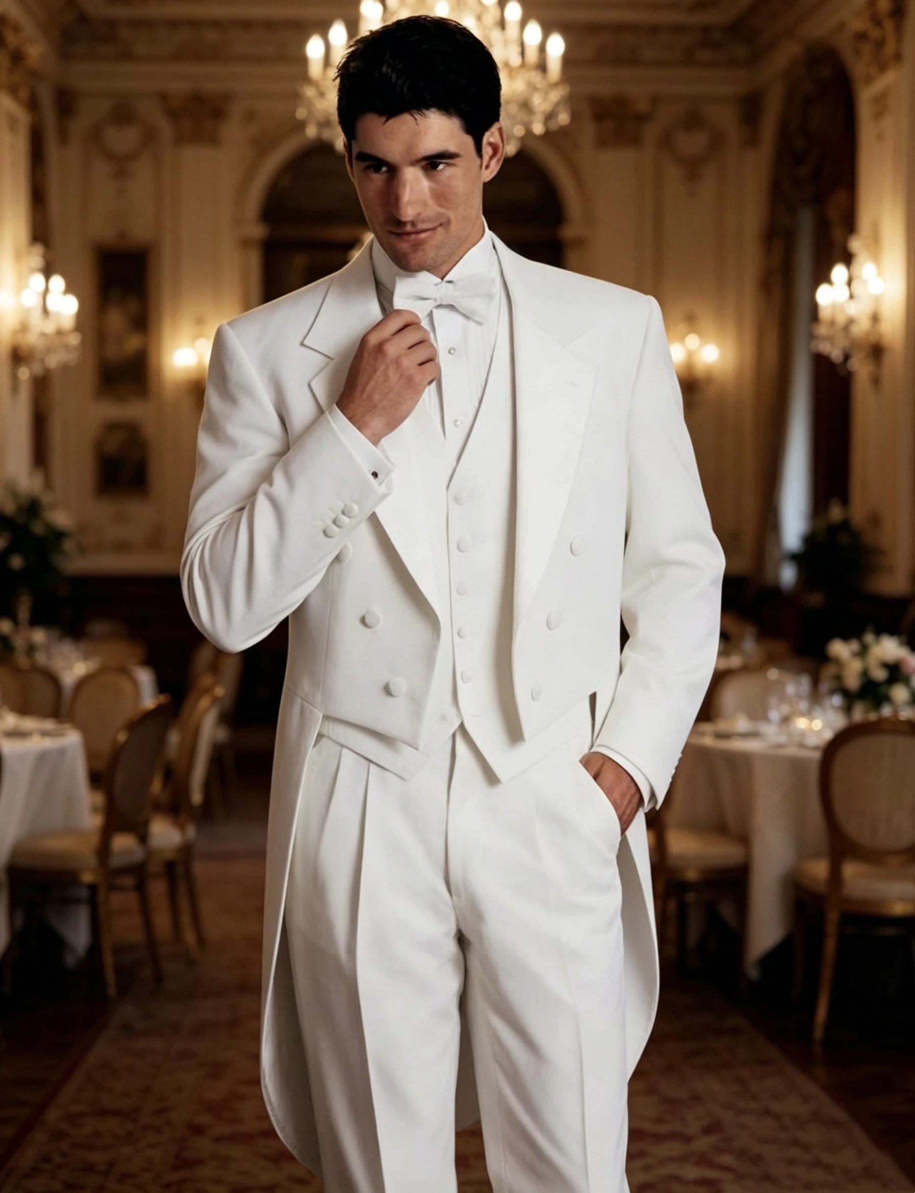 White 3 Piece Men's Wedding Tuxedos Long Tailcoat Formal Suit with Jacket Pants Vest - Fashionable Male Clothing Set for Prom
White 3 Piece Men's Wedding Tuxedos Long Tailcoat Formal Suit with Jacket Pants Vest - Fashionable Male Clothing Set for Prom