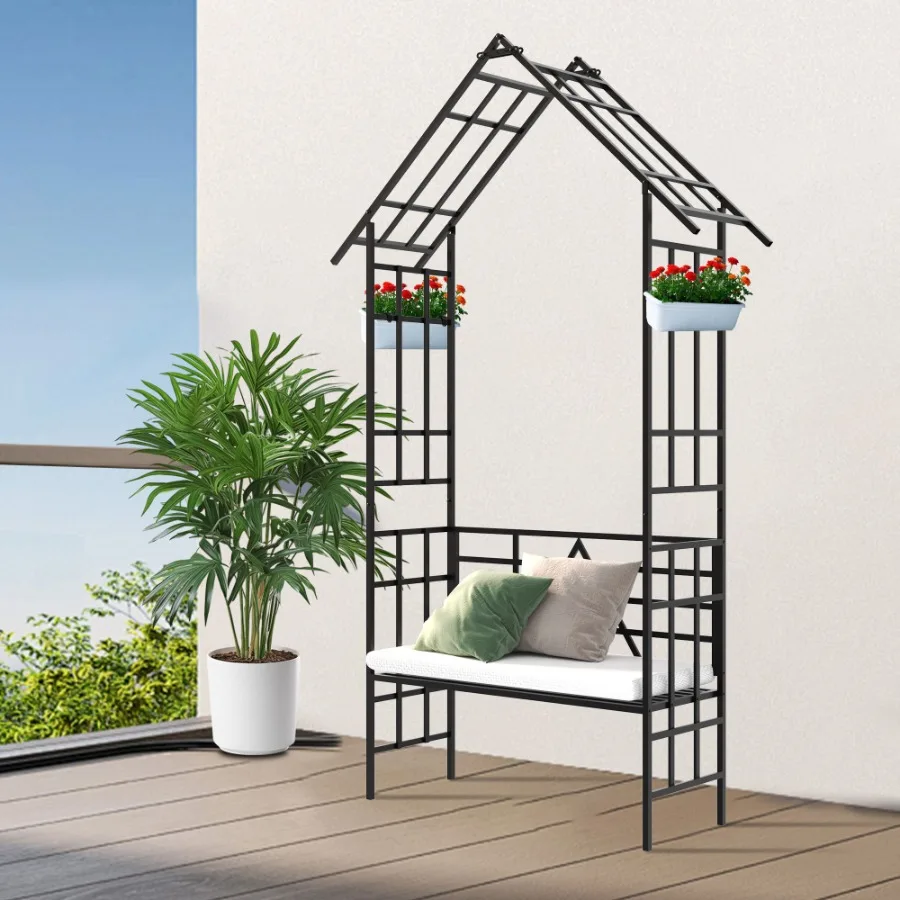 Metal Garden Arch with Bench Turned into Flower Stand W58.07*H97.24 Climbing Plants Support Rose Arch Outdoor Black
Metal Garden Arch with Bench Turned into Flower Stand W58.07*H97.24 Climbing Plants Support Rose Arch Outdoor Black