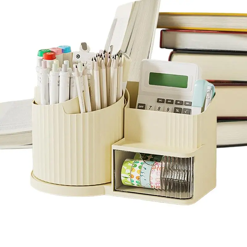 Rotating Pencil Holder 360-Degree Rotating Desktop Organizer Large Capacity Container With Drawer For Markers Makeup Brushes
Rotating Pencil Holder 360-Degree Rotating Desktop Organizer Large Capacity Container With Drawer For Markers Makeup Brushes