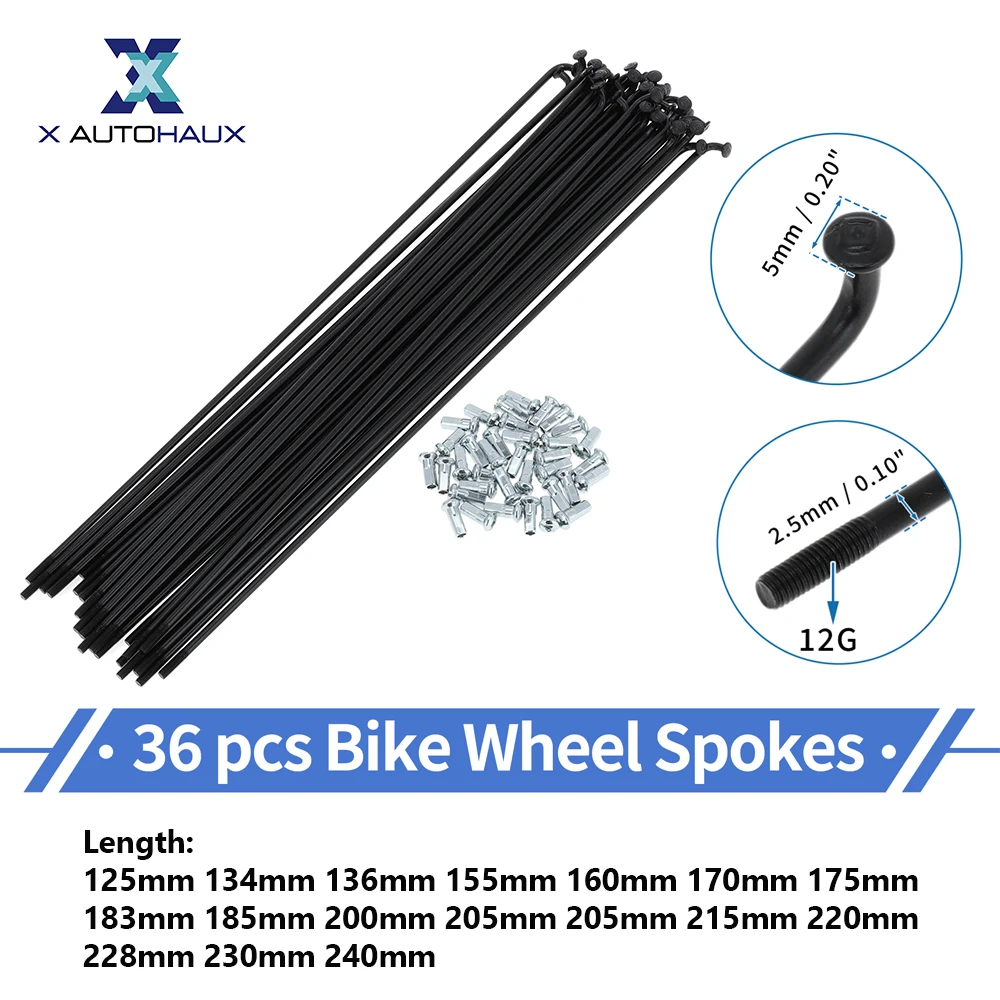 X Autohaux Bicycle Spokes 12G 125/134/136/155/160/170/175/183/185mm Length Bike Wheel Spokes Replacment Parts Carbon Steel Black
X Autohaux Bicycle Spokes 12G 125/134/136/155/160/170/175/183/185mm Length Bike Wheel Spokes Replacment Parts Carbon Steel Black