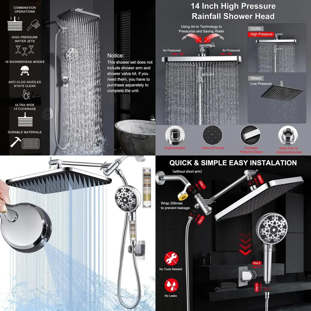 Двойная душевая система с 14 режимами струи и фильтрованным ручным душем, 7 вариантов распыления для жесткой воды
Двойная душевая система с 14 режимами струи и фильтрованным ручным душем, 7 вариантов распыления для жесткой воды