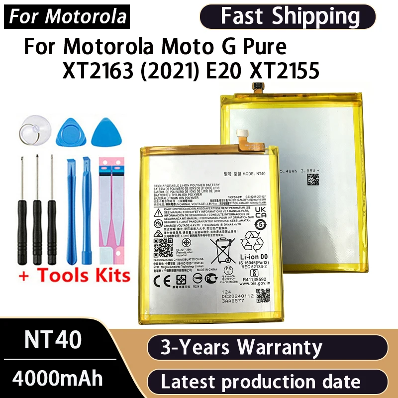 NEW High Quality 4000mAh For Motorola NT40,G Pure (2021) /E20,XT2163/XT2155,OEM Standard free tool Replacement Batteries
NEW High Quality 4000mAh For Motorola NT40,G Pure (2021) /E20,XT2163/XT2155,OEM Standard free tool Replacement Batteries