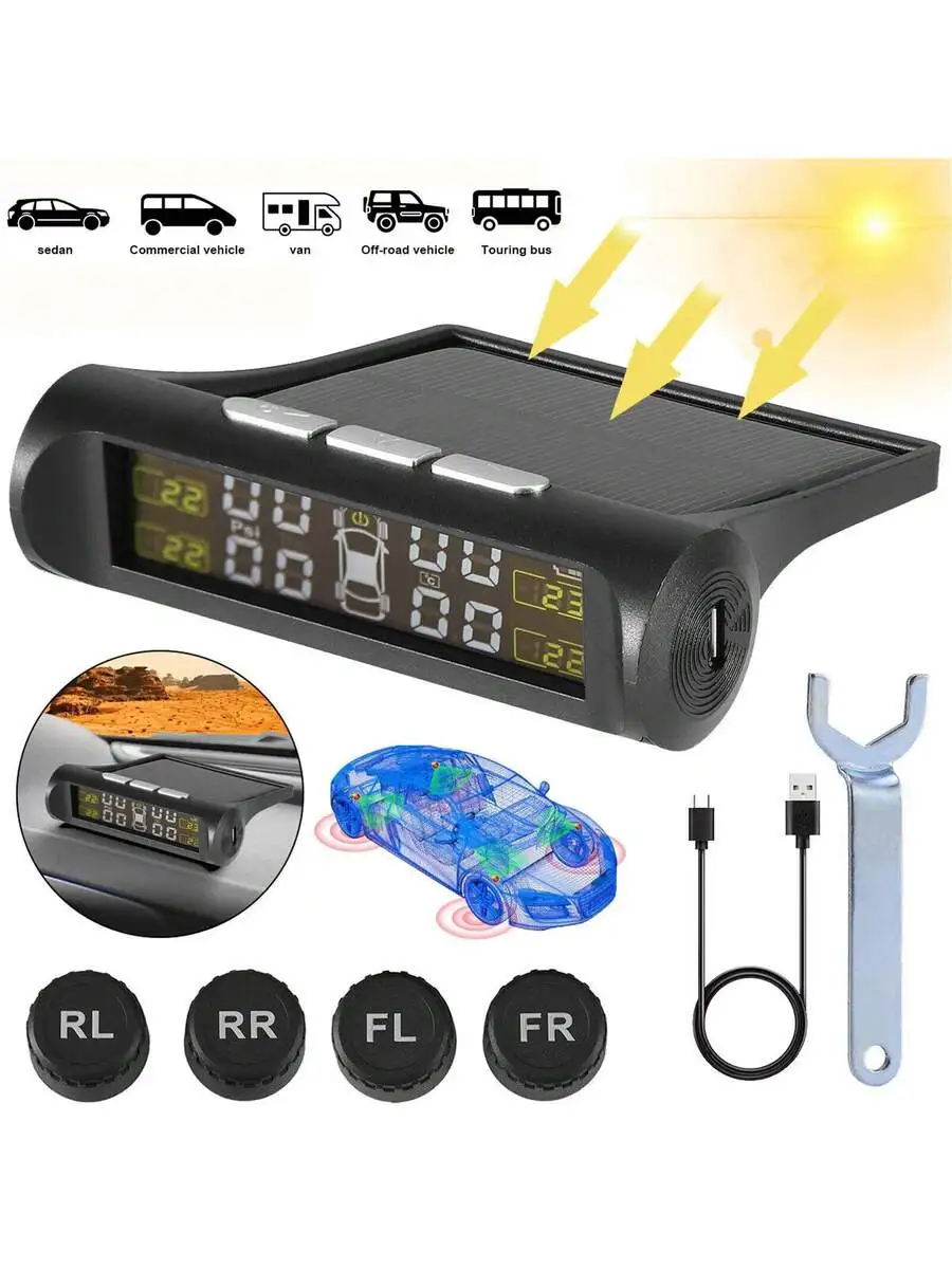 Solar & USB Rechargeable TPMS Kit With 4 External Sensors, Real-Time Pressure And Temperature Monitoring For Sedans, SUVs, ,
Solar & USB Rechargeable TPMS Kit With 4 External Sensors, Real-Time Pressure And Temperature Monitoring For Sedans, SUVs, ,