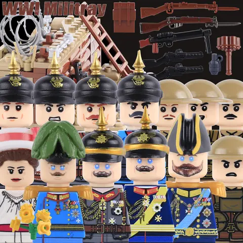 WW1 German Prussian Soldiers Figures Building Blocks Military US American Civil War Infantry Prussia Army Weapons Gun Bricks Toy
