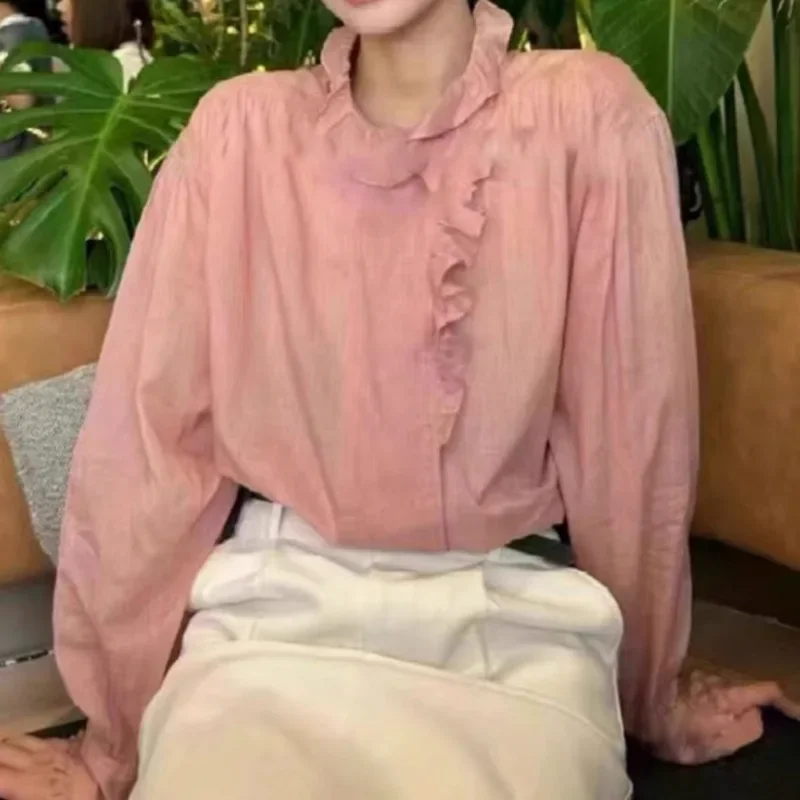 Women's pink vintage shirt V-neck long sleeve casual and comfortable office ladies elegant fashion top
Women's pink vintage shirt V-neck long sleeve casual and comfortable office ladies elegant fashion top