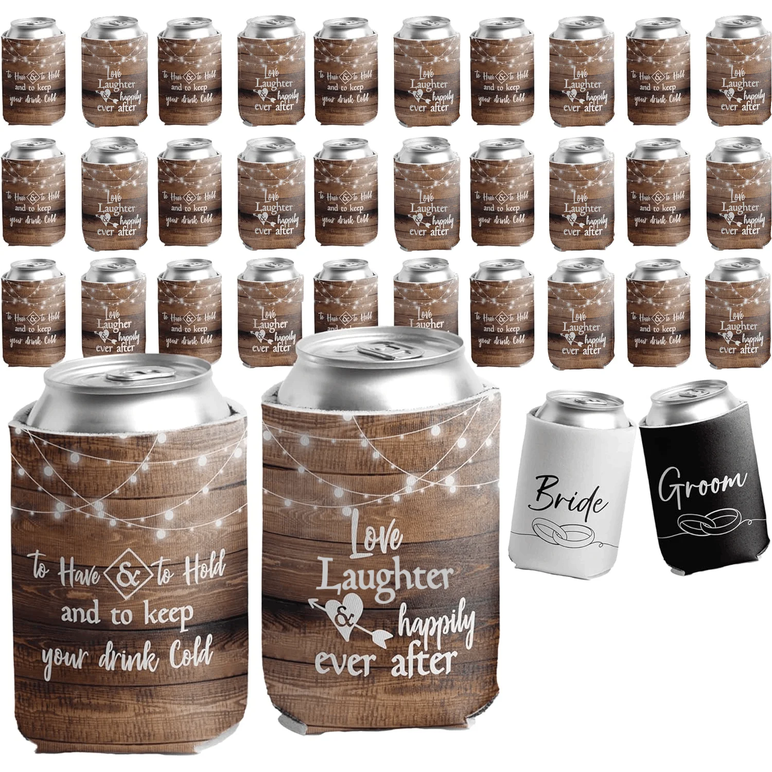 52-Pack Wedding Can Coolers – Love Laughter and Happily Ever After – To Have and To Hold – Rustic Wood Grain Wedding Favors – In
52-Pack Wedding Can Coolers – Love Laughter and Happily Ever After – To Have and To Hold – Rustic Wood Grain Wedding Favors – In