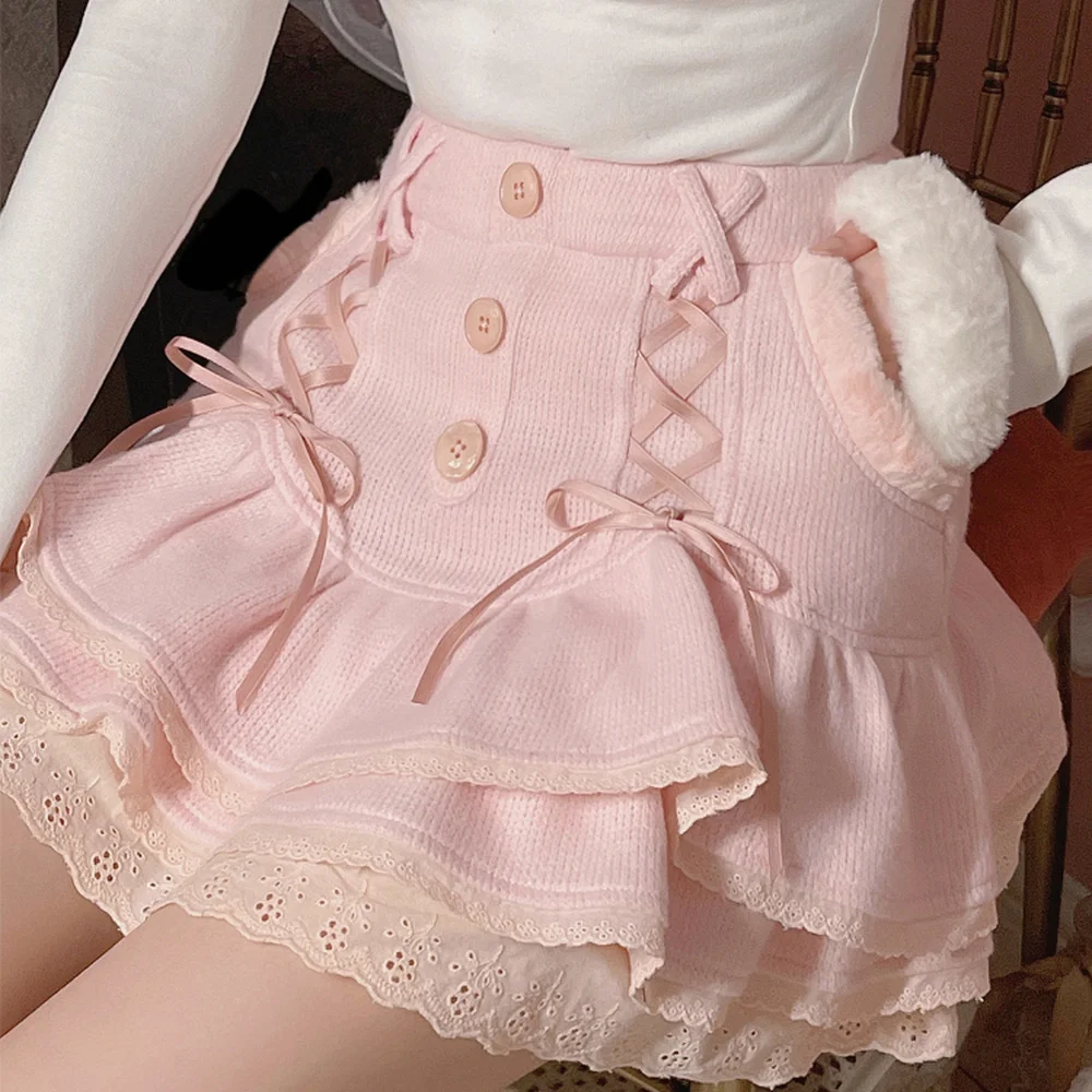 Japanese Kawaii Lolita Mini Skirt Women Winter Spring Lace Casual Elegant Sweet Beauty Skirt High Waist Tie Y2k Pink Skirt
Japanese Kawaii Lolita Mini Skirt Women Winter Spring Lace Casual Elegant Sweet Beauty Skirt High Waist Tie Y2k Pink Skirt
