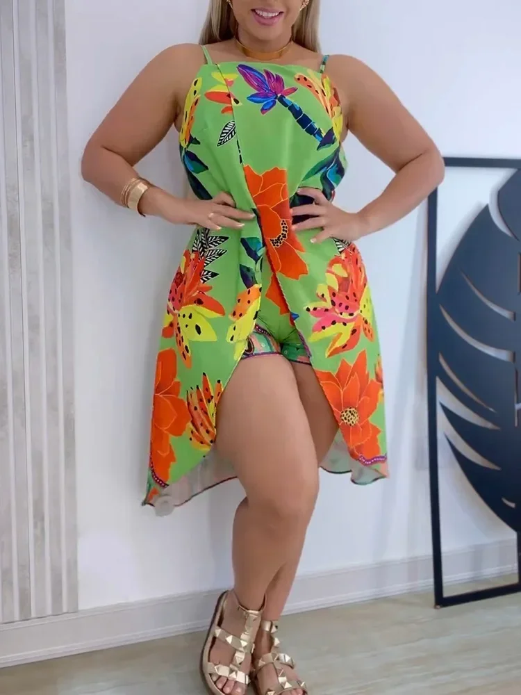 Floral Print Spaghetti Strap Irregular Slit Dress & Shorts Set Casual Summer Vacation Women Two Piece Set
Floral Print Spaghetti Strap Irregular Slit Dress & Shorts Set Casual Summer Vacation Women Two Piece Set