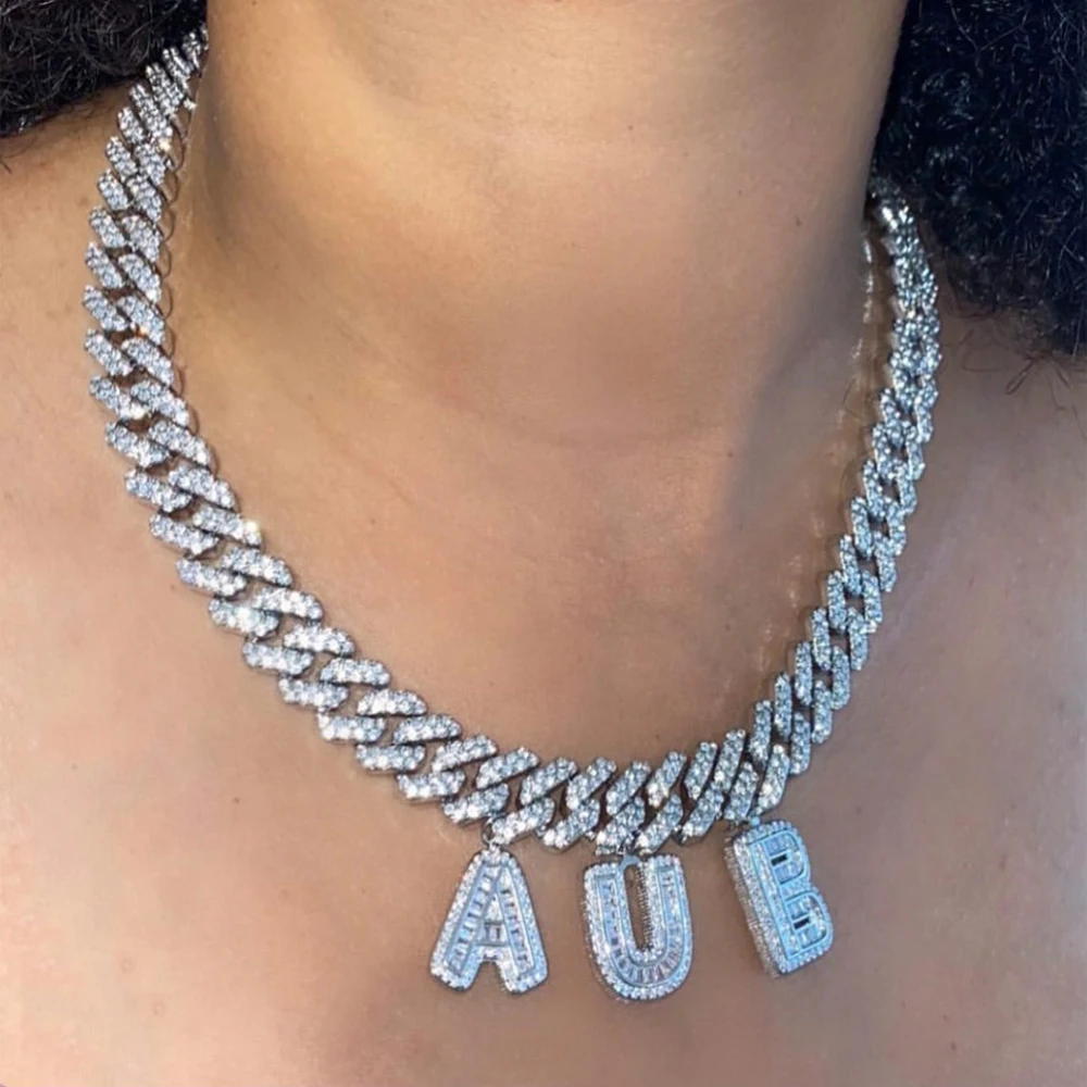 Personalized Crystal Baguette Letter Pendant Name Necklace For Women Men Micro Paved Initial Cuban Necklace Hiphop Jewelry Gifts
Personalized Crystal Baguette Letter Pendant Name Necklace For Women Men Micro Paved Initial Cuban Necklace Hiphop Jewelry Gifts