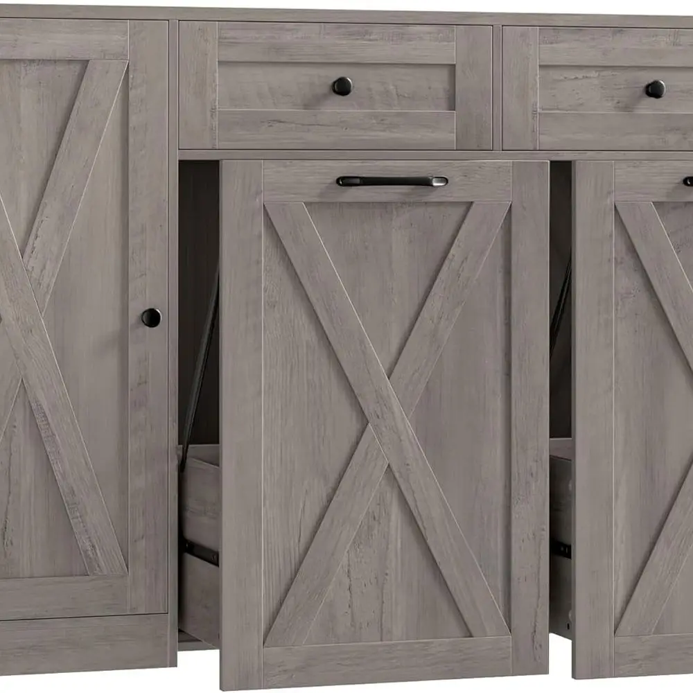 Ash Grey 47 Double Trash Can Cabinet with Large Pull Out Drawers, Farmhouse Style Hidden Garbage Storage for Kitchen and Dining
Ash Grey 47 Double Trash Can Cabinet with Large Pull Out Drawers, Farmhouse Style Hidden Garbage Storage for Kitchen and Dining