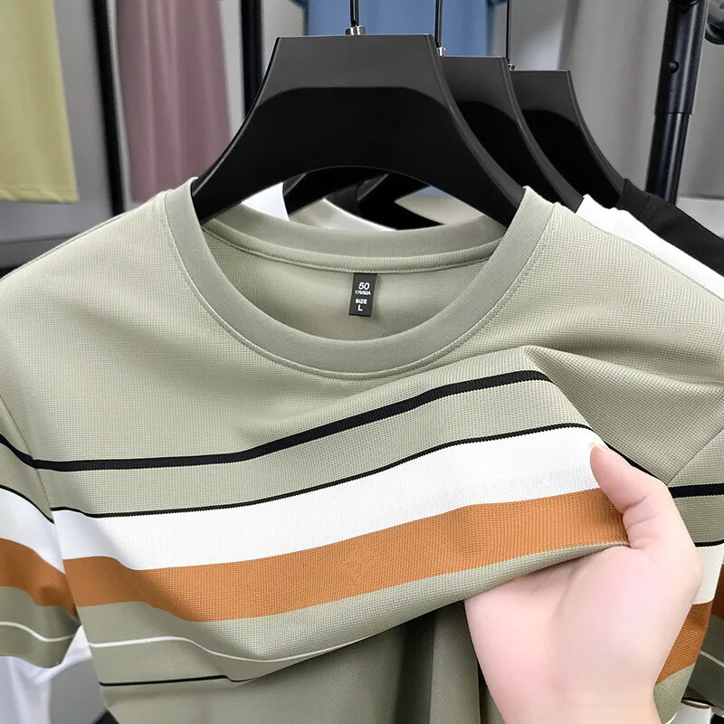 2025 Summer Middle-aged Men's T-shirt Fashio Striped Short Sleeve Casual Business Tshirts Round Neck Versatile Social Tee M-3XL
2025 Summer Middle-aged Men's T-shirt Fashio Striped Short Sleeve Casual Business Tshirts Round Neck Versatile Social Tee M-3XL