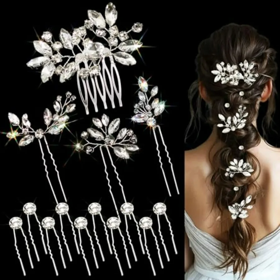 14 PCS Silver Rhinestone Bridal Hair Accessories Comb Wedding Hair Pins Sparkling Crystal Hair Jewelry for Women Girl Brides Pr
14 PCS Silver Rhinestone Bridal Hair Accessories Comb Wedding Hair Pins Sparkling Crystal Hair Jewelry for Women Girl Brides Pr