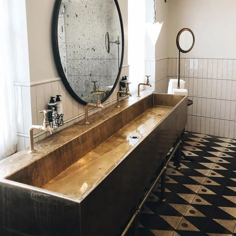 Bar counter basin hotel washbasin tea room countertop bathroom decoration copper bathroom rectangular washbasin
Bar counter basin hotel washbasin tea room countertop bathroom decoration copper bathroom rectangular washbasin