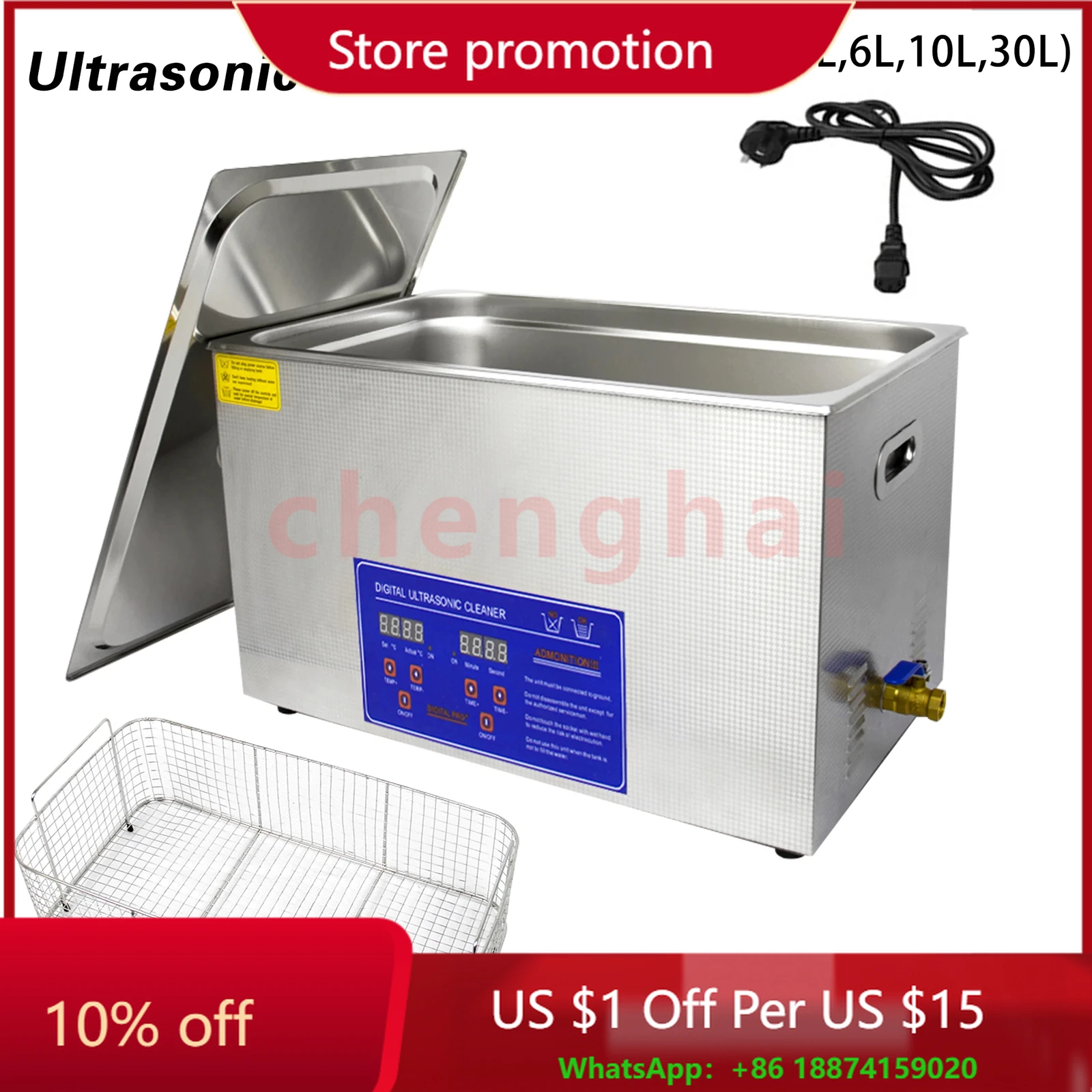 Совершенно новая машина ультразвуковой очистки 2\3\10\30L с промышленным нагревателем из нержавеющей стали и корзиной с таймером.
Совершенно новая машина ультразвуковой очистки 2\3\10\30L с промышленным нагревателем из нержавеющей стали и корзиной с таймером.