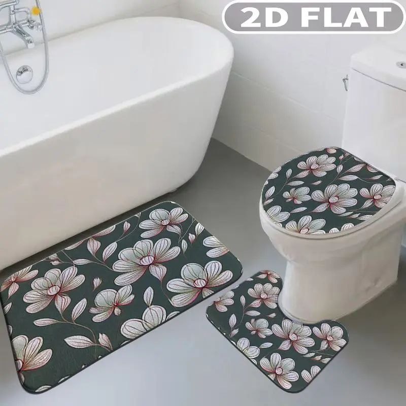 3pcs Bathroom Rug Set Floral Pattern With White And Pink Flowers Non-Slip Includes Bath Rug Contour Mat and Toilet Lid Cover Mat
3pcs Bathroom Rug Set Floral Pattern With White And Pink Flowers Non-Slip Includes Bath Rug Contour Mat and Toilet Lid Cover Mat