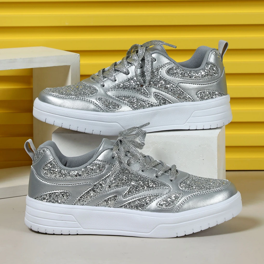 Women Shoes Silver Glitter Fashion Sneakers, Chunky Sole, Trendy Casual Sports Tennis Skate Women Sneaker Plus Size
Women Shoes Silver Glitter Fashion Sneakers, Chunky Sole, Trendy Casual Sports Tennis Skate Women Sneaker Plus Size