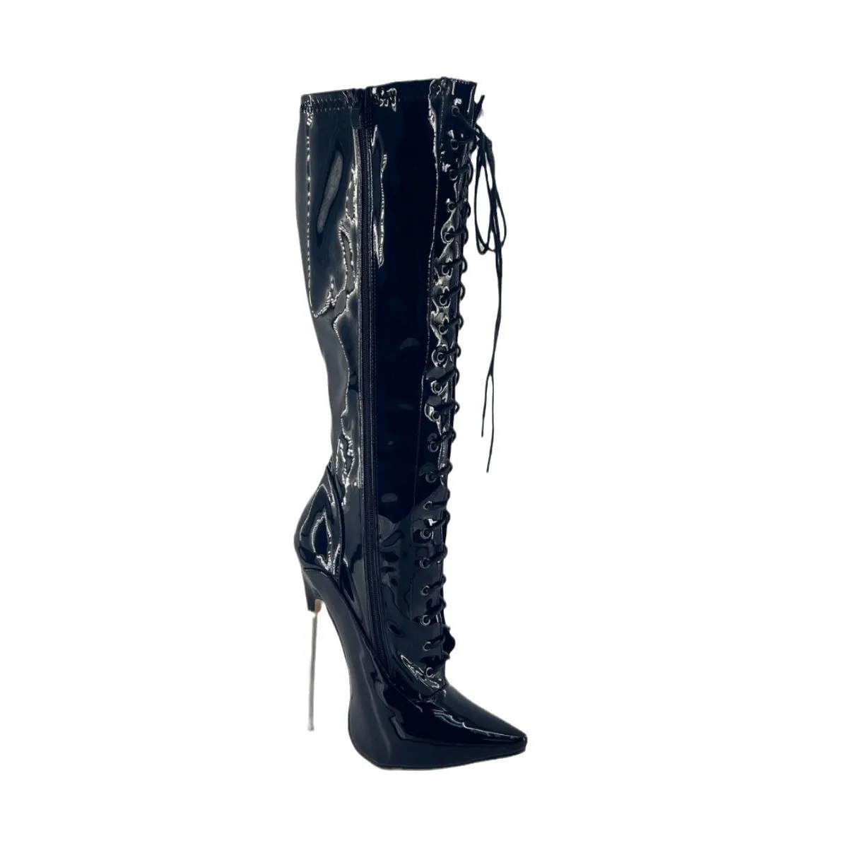 18 cm high heel European and n style large size knee boots sexy metal thin heel front strap knee high heel boots 36-46
18 cm high heel European and n style large size knee boots sexy metal thin heel front strap knee high heel boots 36-46