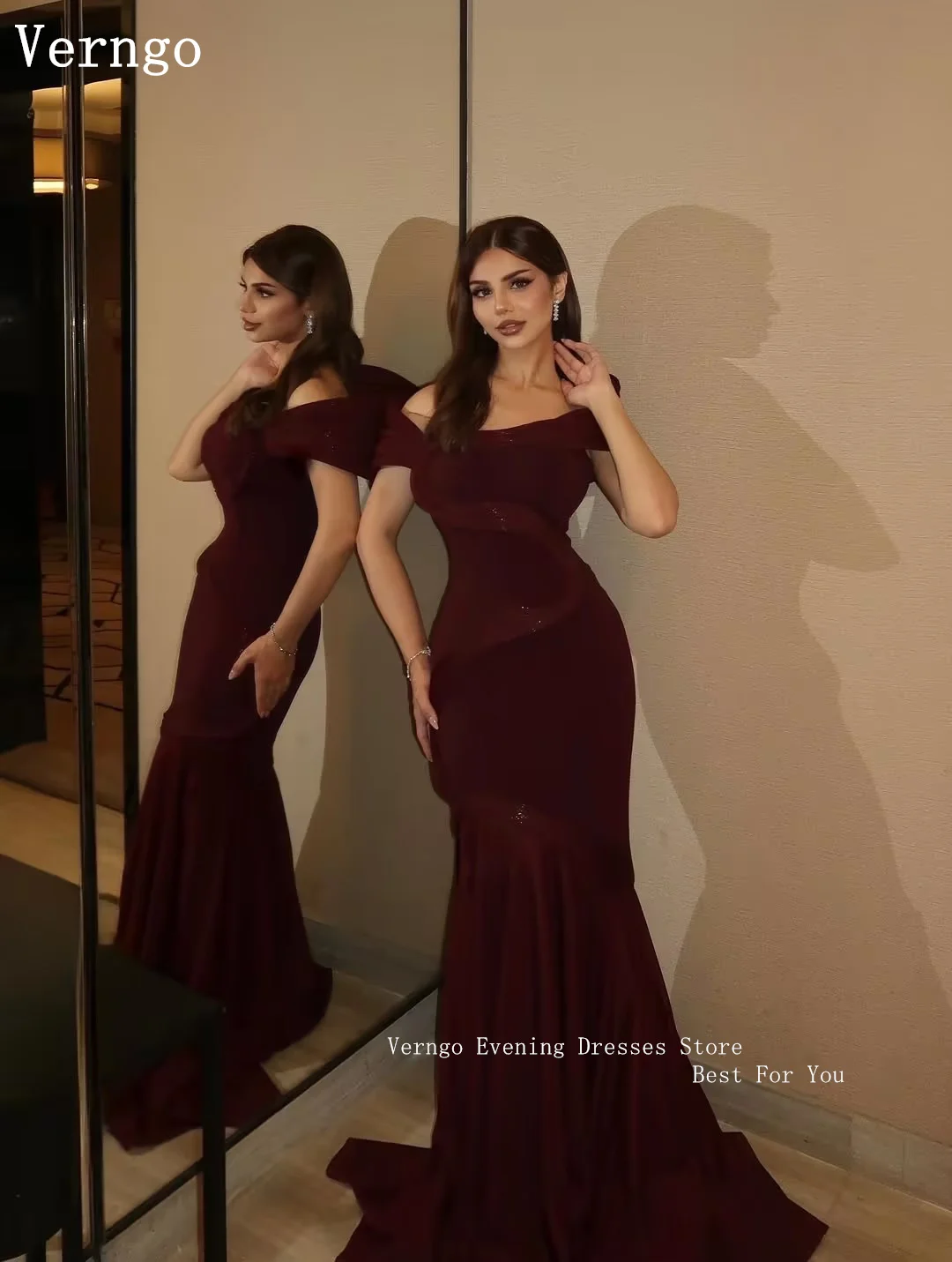 Verngo Elegant Burgundy Crepe Evening Dress Off The Shoulder Mermaid Slim Pleated Party Gowns Graceful Prom Gown Customized
Verngo Elegant Burgundy Crepe Evening Dress Off The Shoulder Mermaid Slim Pleated Party Gowns Graceful Prom Gown Customized