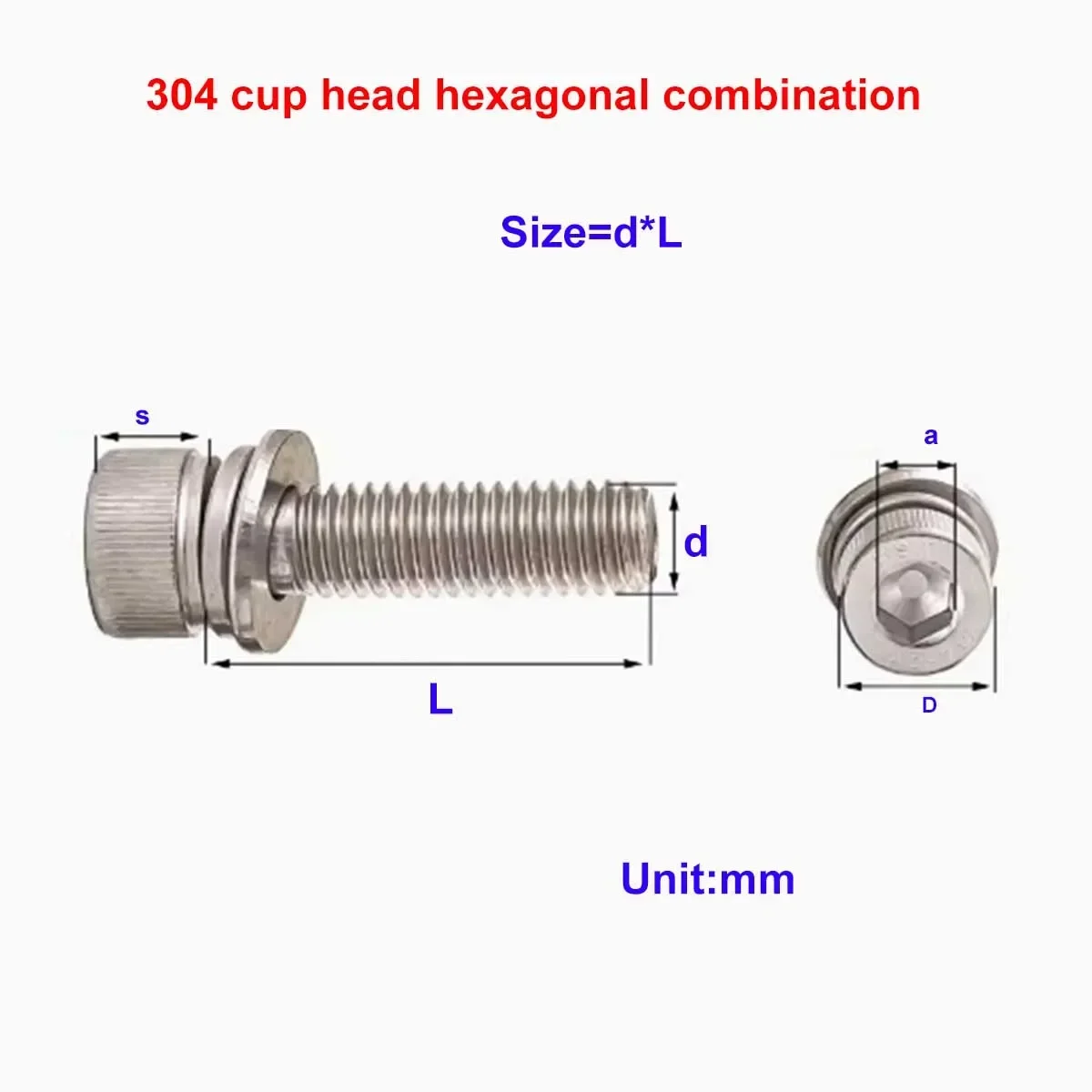 304 stainless steel hexagonal triple combination screw/cylindrical head flat washer spring washer combination bolt M3M4M5M6
304 stainless steel hexagonal triple combination screw/cylindrical head flat washer spring washer combination bolt M3M4M5M6