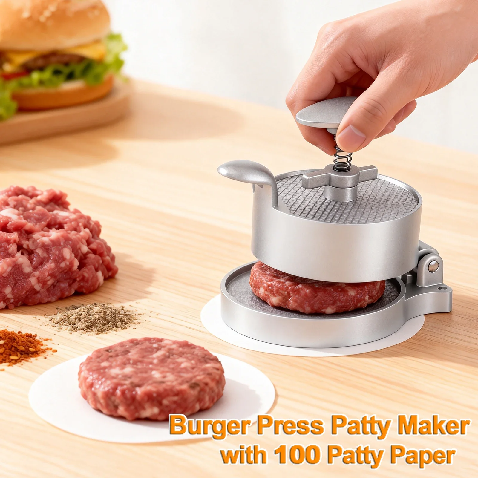 Manual Burger Press Patty Maker With 100 Patty Paper Adjustable Thickness Hamburger Patty Mold Non-Stick Kitchen Meat Gadgets
Manual Burger Press Patty Maker With 100 Patty Paper Adjustable Thickness Hamburger Patty Mold Non-Stick Kitchen Meat Gadgets