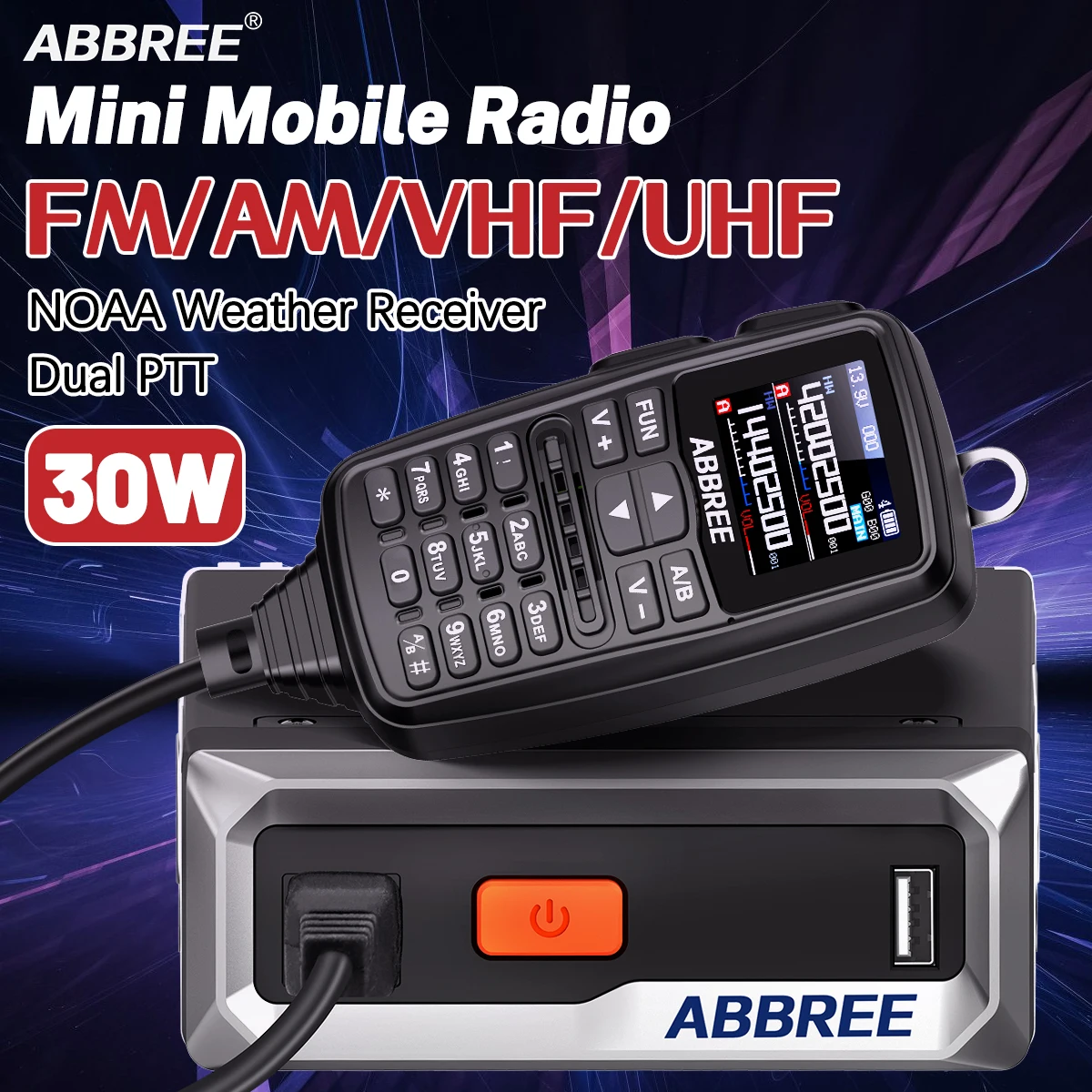 ABBREE Мини-мобильное радио 30 Вт дальнего действия Dual PTT AM NOAA VHF UHF FM Беспроводная частота копирования с динамиком Микрофон Автомобильная рация
ABBREE Мини-мобильное радио 30 Вт дальнего действия Dual PTT AM NOAA VHF UHF FM Беспроводная частота копирования с динамиком Микрофон Автомобильная рация