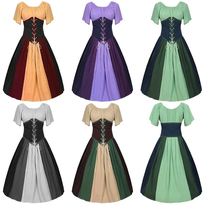 Medieval Vintage Color Contrast Patchwork Lace-up Waist Full Skirt Line Shoulder Dress
Medieval Vintage Color Contrast Patchwork Lace-up Waist Full Skirt Line Shoulder Dress