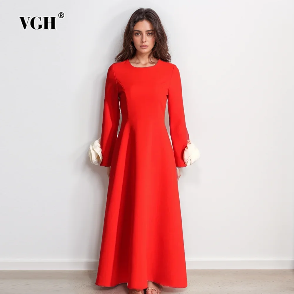 VGH Patchwork Flower A Line Dresses For Women Round Neck Long Sleeve High Waist Solid Elegant Dress Female Folds Style 2024 New
VGH Patchwork Flower A Line Dresses For Women Round Neck Long Sleeve High Waist Solid Elegant Dress Female Folds Style 2024 New